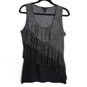 White House Black Market Polka Dot Top Sleeveless Ruffle Black & White EUC Sz M